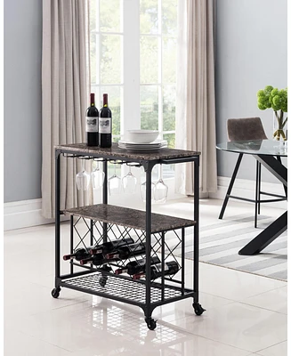 Kings Brand Furniture Antonia Kitchen Serving Cart Bar Buffet with Wine Rack & Glass Holder