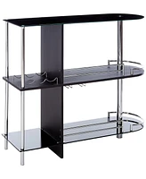 Kings Brand Furniture Bar Table with Two Tempered Glass Shelves and Wine Rack