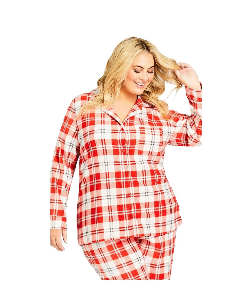 Avenue Plus Button Check Fleece Sleep Top