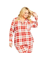 Avenue Plus Button Check Fleece Sleep Top