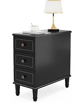 Tribesigns Solid Wood End Table, Fully Assembled Narrow Side Table with Drawers, Pre-Assembled Nightstand Slim Bedside Table for Small Spaces, Living