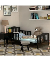 Gouun Classic Design Kids Wood Toddler Bed Frame with Two Side Safety Guardrails