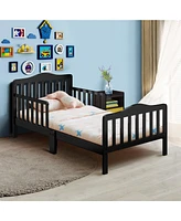 Gouun Classic Design Kids Wood Toddler Bed Frame with Two Side Safety Guardrails