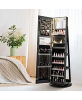 Gouun Led Lighted Standing Jewelry Cabinet with Mirror, Storage Shelves, and Rotating Base