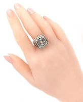 Devata Bali Filigree Square Ring in Sterling Silver and 18K Gold Accents