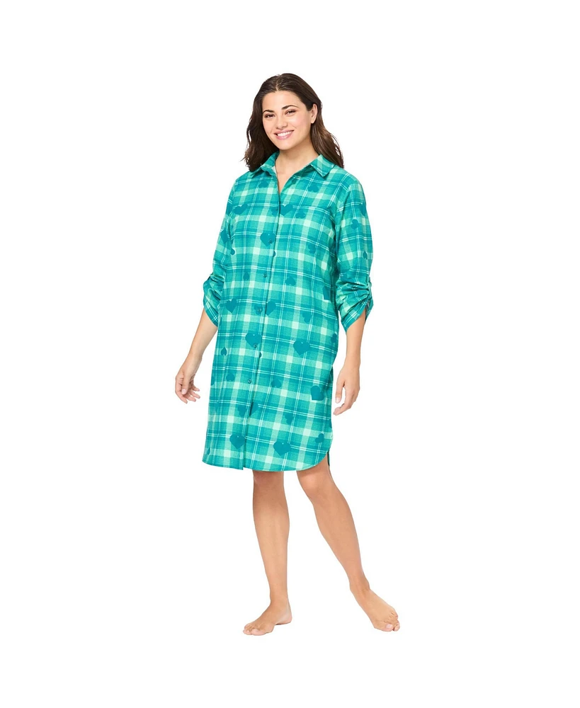 Dreams & Co. Plus Plaid Flannel Button-Front Sleepshirt