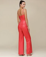 Avec Les Filles Women's Faux-Leather Corset Wide-Leg Jumpsuit