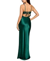 Emerald Sundae Juniors' Sequined-Top Lace-Up-Back Gown