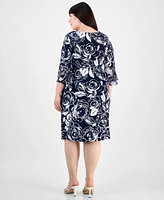 Connected Plus Ruched Side-Tab 3/4-Sleeve Dress