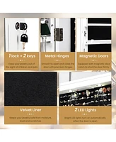 Gouun Wall and Door Mounted Mirrored Jewelry Cabinet with Lights