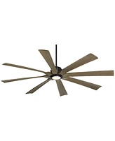 Possini Euro Design 70" Defender Large Farmhouse Rustic Indoor Outdoor Ceiling Fan 8 Blade Led Light Remote Control Matte Black Motor Brown Oak Finish