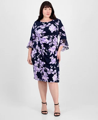 Connected Plus Draped Side-Tab Chiffon Sheath Dress