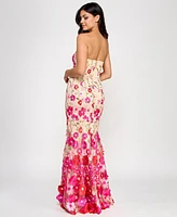 Say Yes Juniors' Embroidered Embellished 3D Floral Gown, Exclusively at Macy's