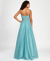 City Studios Juniors' Embellished Lace-Trim Corset Gown