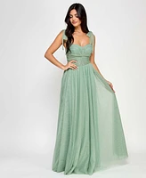 City Studios Juniors' Twist-Front Shoulder-Tie Glitter Gown