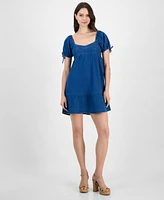 Planet Heart Juniors' Denim Puff-Sleeve Mini Dress