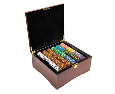 Slickblue King's Casino Poker Chip Set (750 Count) in Mahogany Wood Case - Clay Composite