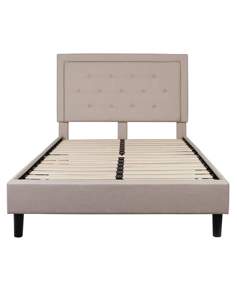 Slickblue Full size Fabric Upholstered Platform Bed Frame with Tufted Headboard