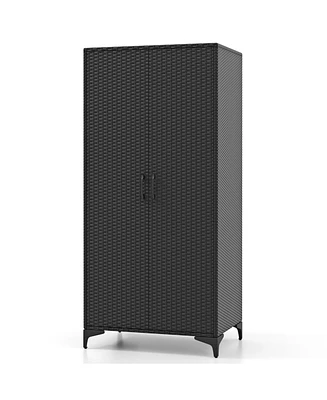 Gouun 62 Inch Wicker Wardrobe with 2 Doors Pe Rattan Closet with Hanging Rod