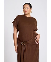 Eloquii Plus Size Rolled Sleeve Midi Dress With Buckle