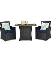 Slickblue 3-Piece Patio Dining Set with Pe Rattan and Cushions for Outdoor Living