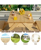 Gouun 3-in-1 Kids Picnic Table Wooden Outdoor Water Sand Table with Play Boxes