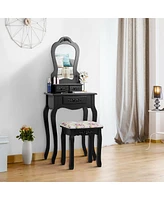 Gouun Makeup Dressing Table and Bench 3 Drawers and Cushioned Stool for Girls