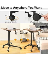 Gouun Pneumatic Standing Desk with Anti-fall Baffle and Cup Holder