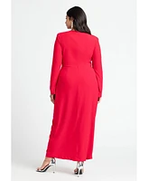 Eloquii Plus Shirred Strong Shoulder Tie Detail Dress