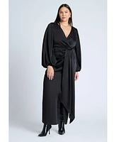 Eloquii Plus Satin Puff Sleeve Pleated Dress