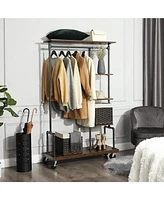 Slickblue Farmhouse 5-Tier Laundry Pipe Garment Closet Rack with Wheels Stylish and Portable Storage