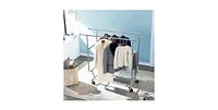 Slickblue Heavy Duty Double Bar Clothes Hanging Garment Rack on Lockable Wheels Durable and Secure