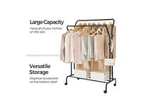 Slickblue Minimalistic 2-Rod Wheeled Laundry Sorter Clothing Rack Space-Saving and Convenient