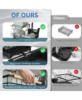 Mega Casa Double-layer Bamboo Dish Rack For Home Kitchen