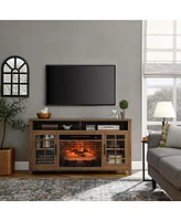 Mondawe 55 Inch Tv Media Stand With Electric Fireplace Kd Inserts Heater,Reclaimed Barnwood Color