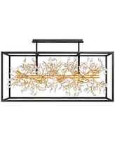 Possini Euro Design Carrine 38 1/2" Modern Semi Flush-Mount Ceiling Light Fixture Kitchen Foyer Hallway Linear Unique 8-Light Satin Black Gold Finish