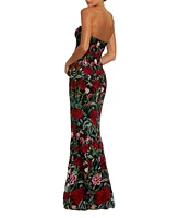 Mac Duggal Women's Sheer Bustier Top Floral Applique Gown