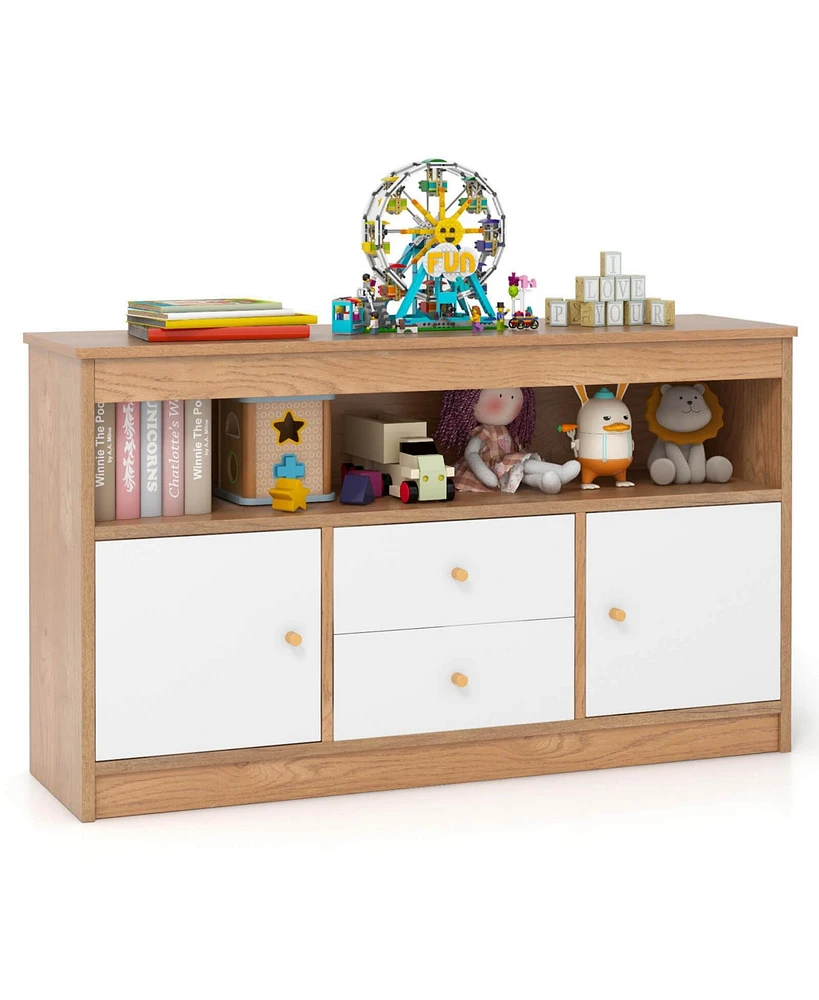 Costway Kids Toy Storage Organizer Wooden Children Bookshelf Chest with Open Shelf