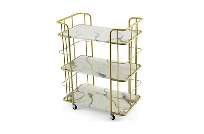 Slickblue 3 Tier Faux Marble Gold Rolling Bar Cart