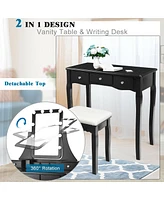 Gouun 10 Dimmable Bulbs Vanity Dressing Table with 2 Dividers and Cushioned Stool