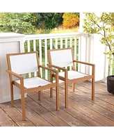 Gouun Stackable Outdoor Dining Chair Set of 2 with Acacia Wood Frame