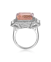 Genevive Sterling Silver White Gold Plated with Pink or Yellow Cubic Zirconia Three-Stone Ring