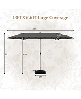 13FT Double-sided Patio Umbrella with Solar Lights Crank Handle Base