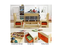gaomon Kids Table and Chair Set, 4 in 1 Children Activity Table w/Storage, Removable Tabletop, Blackboard, 3-Piece Toddler Furniture Set for Art, Craf