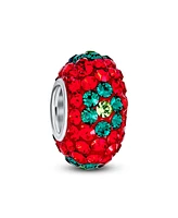 Bling Jewelry Christmas Holiday Red Green Flower Stripe Crystal Sparkle Mix Bundle Set Of Three .925 Sterling Silver Dangle Charm Bead Fits European C