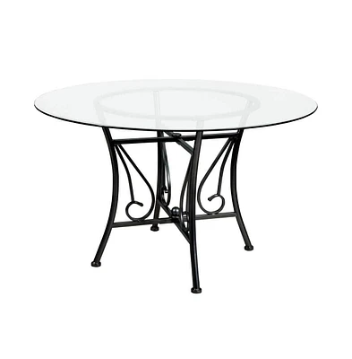 Slickblue Round Glass Dining Table with Metal Frame for Modern and Elegant Dining Spaces