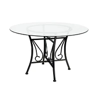 Slickblue Round Glass Dining Table with Metal Frame for Modern and Elegant Dining Spaces