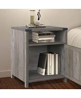 Slickblue Farmhouse Style End Table Barn Door Nightstand for Rustic Bedroom or Living Room Storage