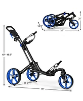 Gymax 3 Wheels Foldable Golf Push Pull Cart Trolley w/ Adjustable Handle Brake