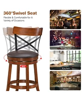 Gouun Set of 2 Bar Stools 360-Degree Swivel Dining Bar Chairs with Rubber Wood Legs-29.5 inch